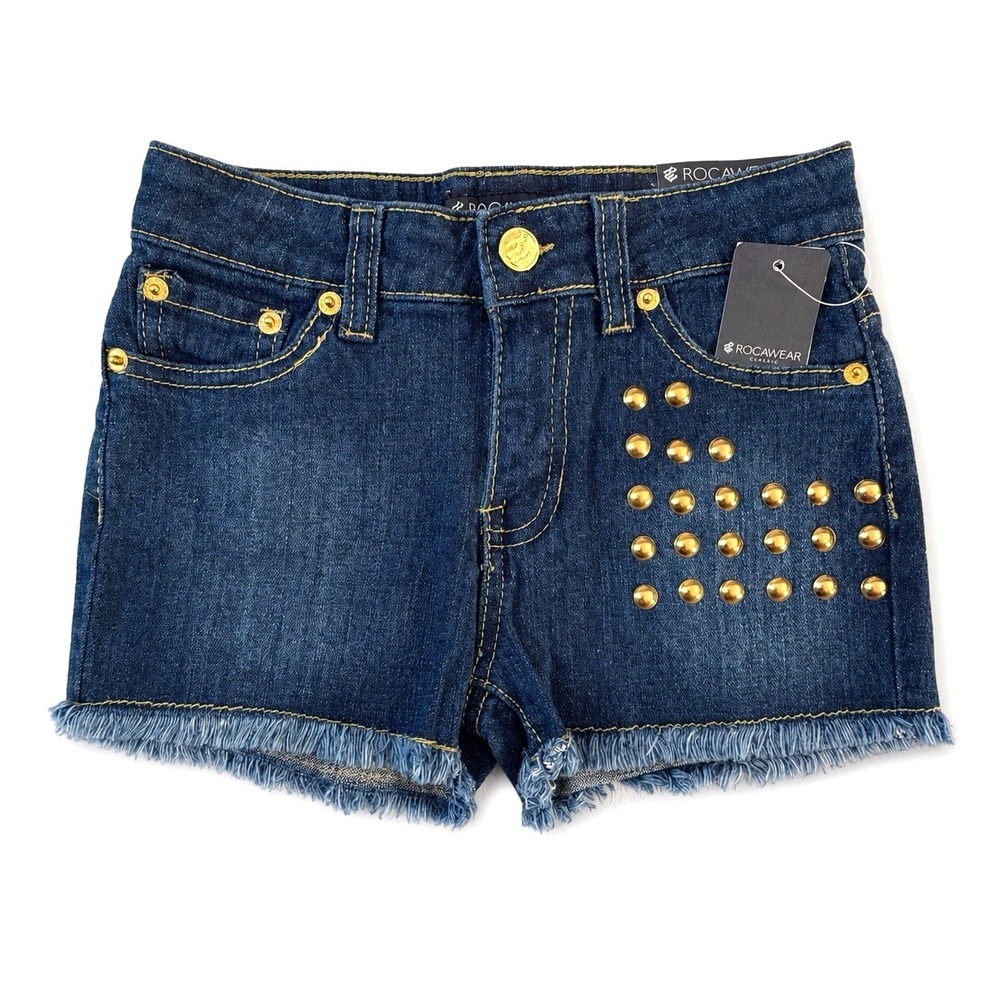 Rocawear Girls Jean Shorts Size 6 Gold Studded Embroidered Pocket Y2K Retro NWT